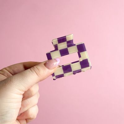 Purple Mini Checker Claw Clip