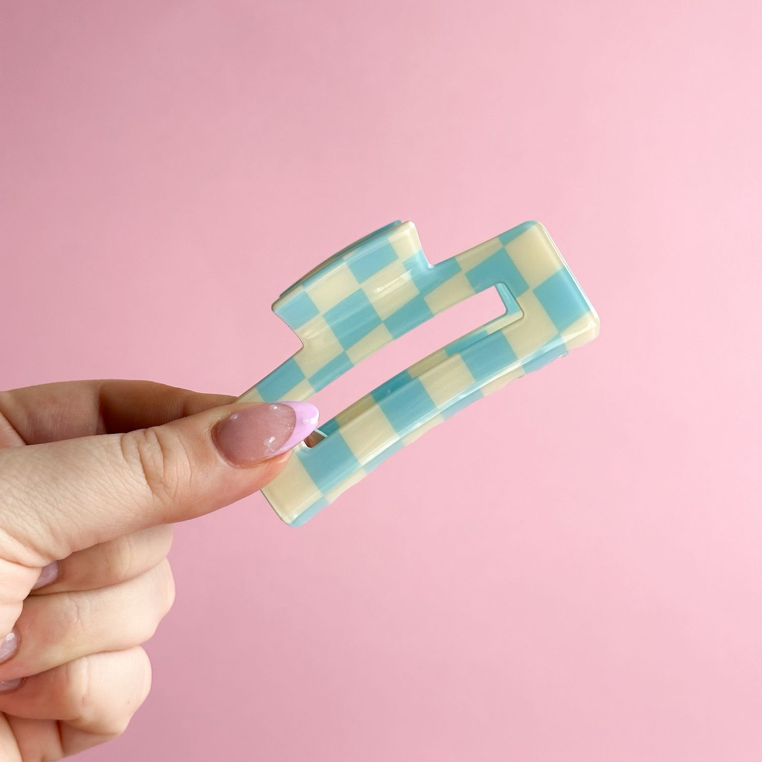 Blue Medium Checker Claw Clip