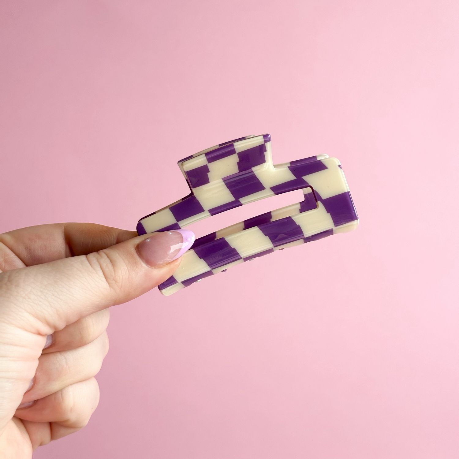 Purple Medium Checker Claw Clip