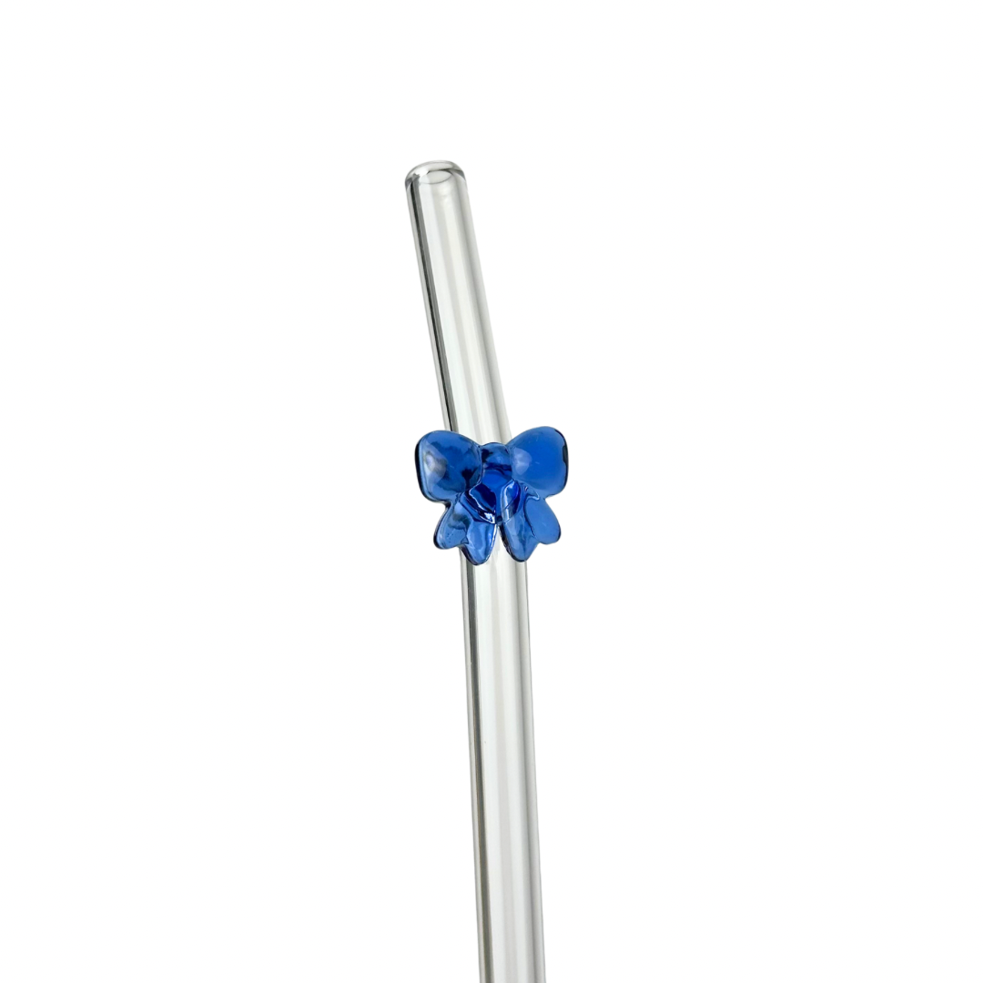 Clear Blue Bow | Glass Straw