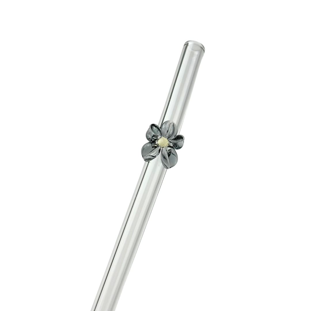 Gray Flower | Glass Straw