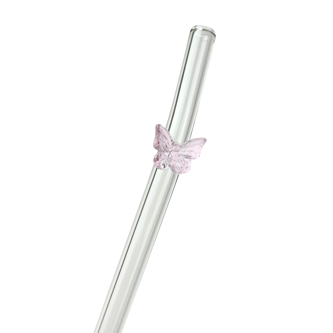 Pink Butterfly | Glass Straw
