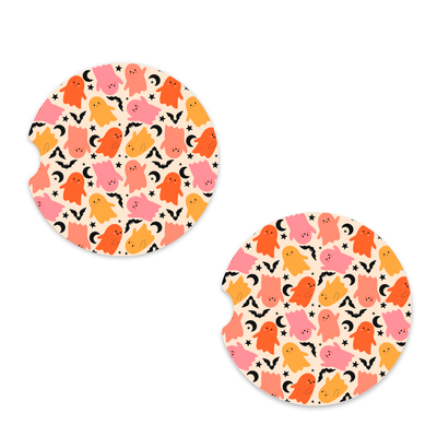 Pink And Orange Ghost | Car Coaster Set