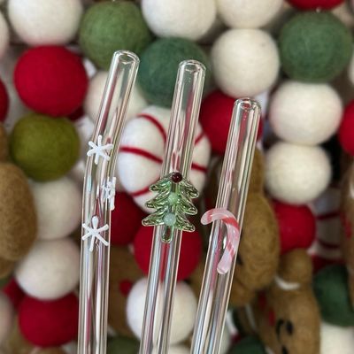 Candy Cane Glass Straw