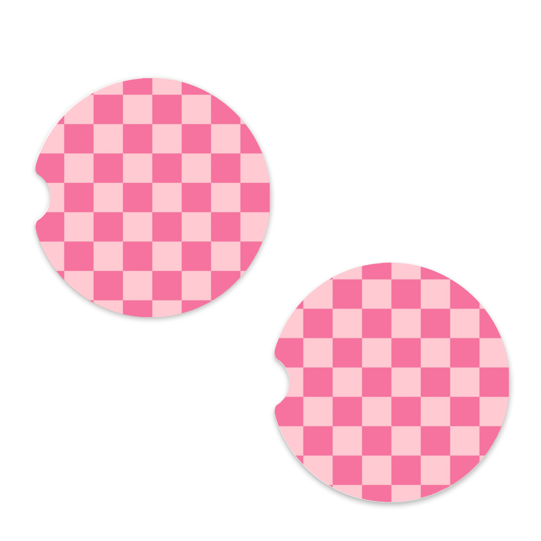 Pink Checker | Car Coaster Set