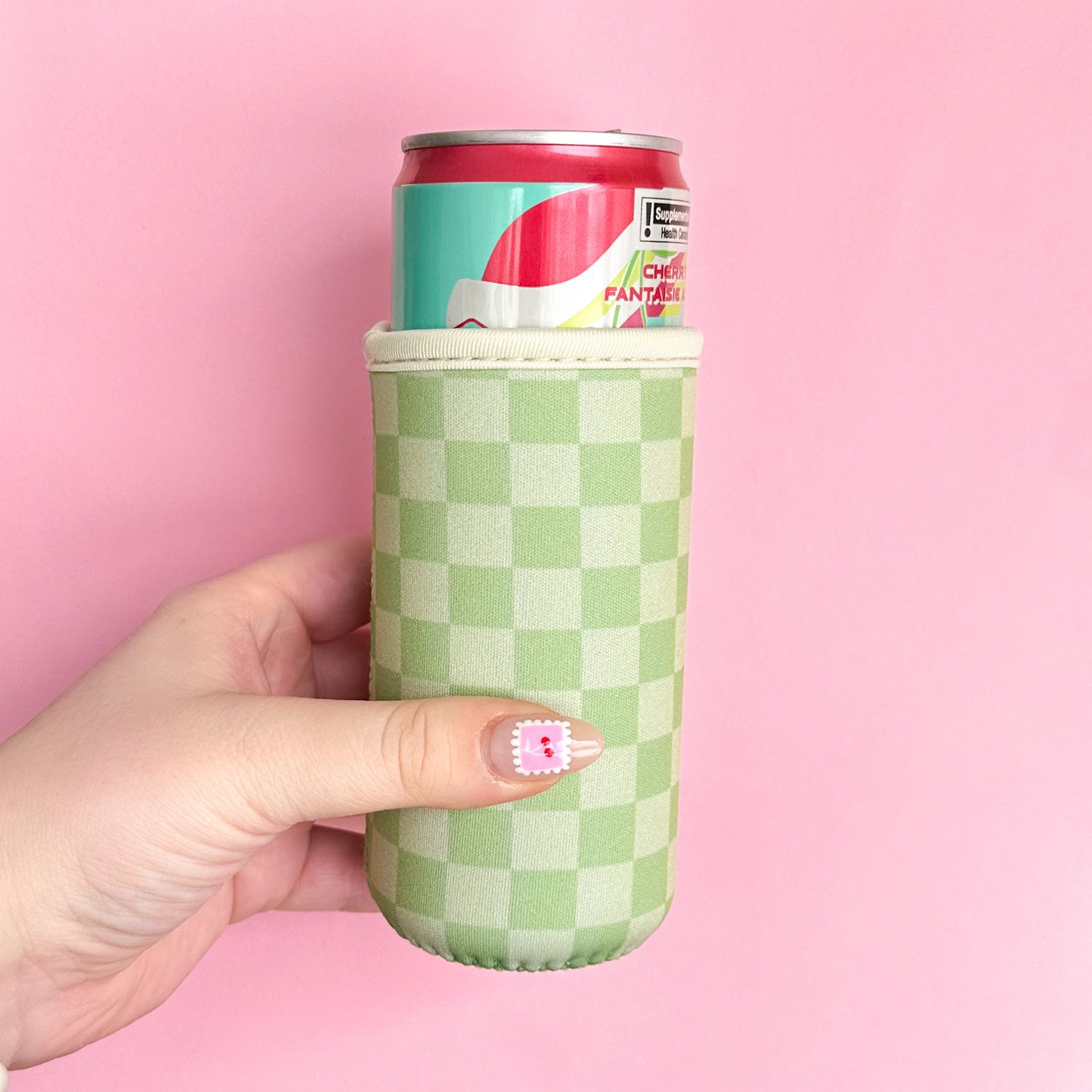 Green Checker Slim Can Sleeve