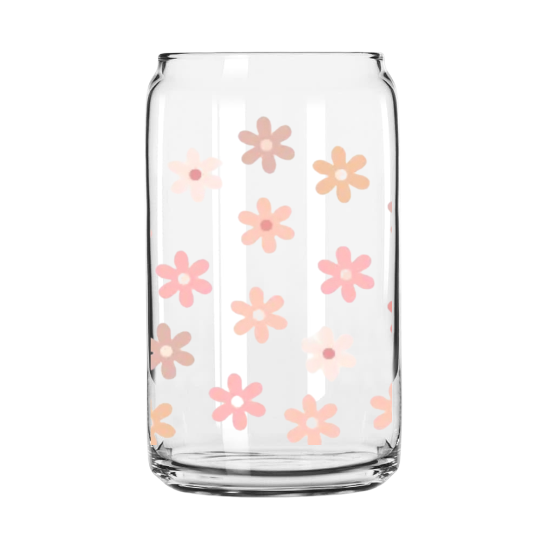 Pink Flowers Glass Can