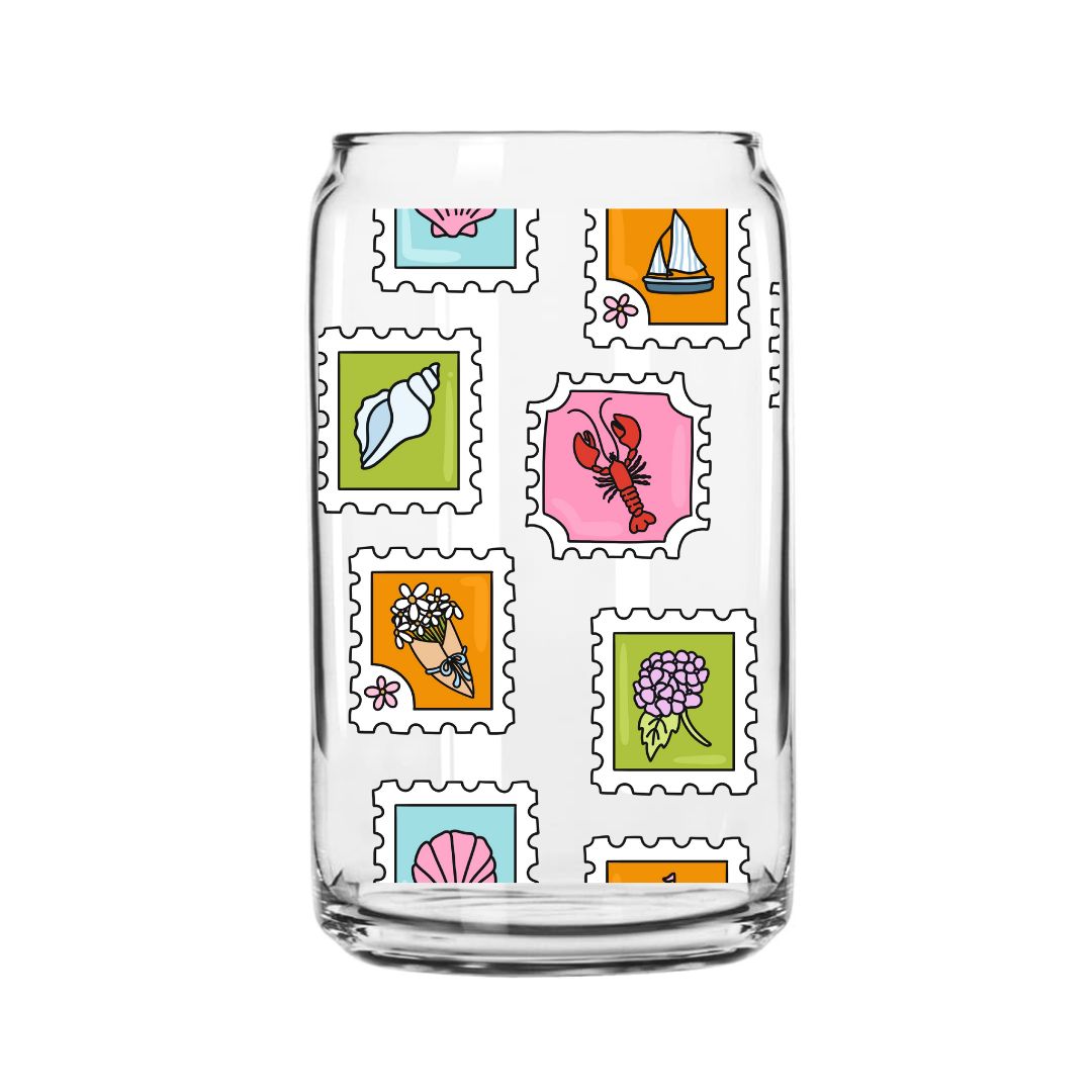 Maritime Stamps Glass Can