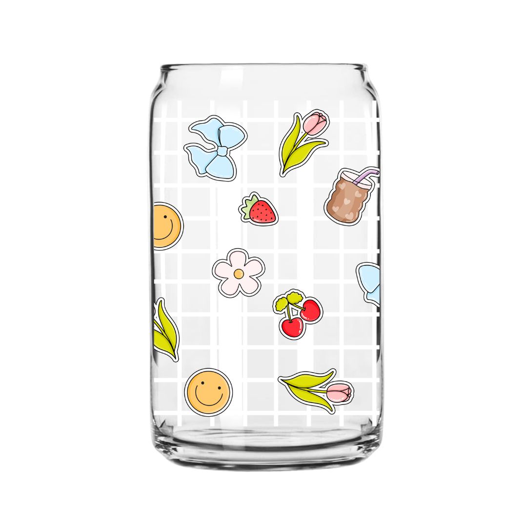 Summer Doodle Glass Can