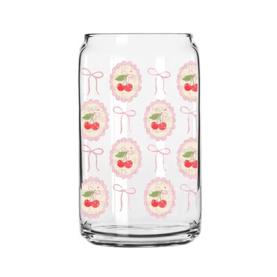Cherry And Bows Glass Can