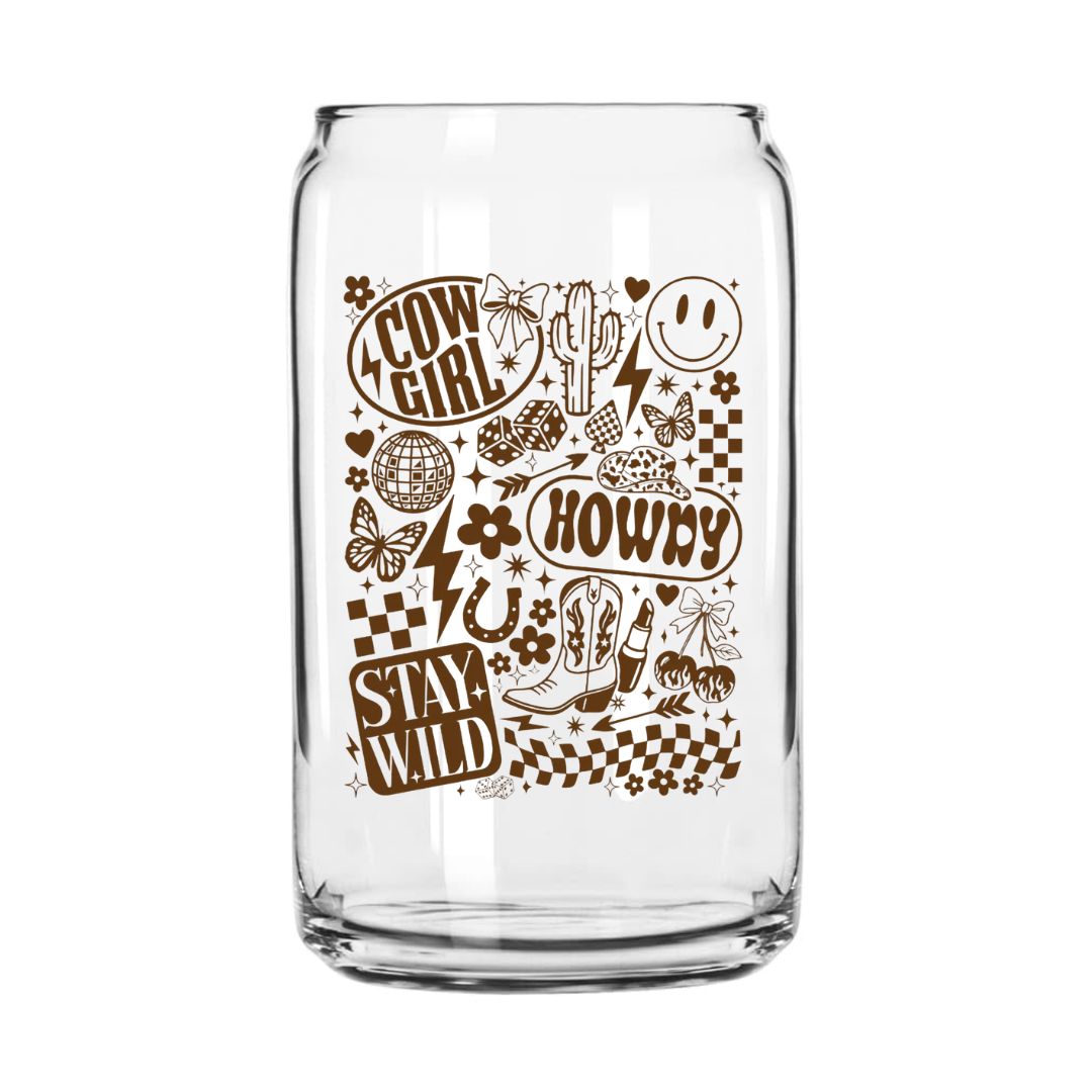 Howdy Cowgirl Glass Can