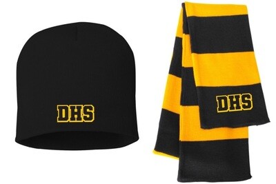 DHS Winter Bundle - Black Beanie, Black/Yellow Scarf