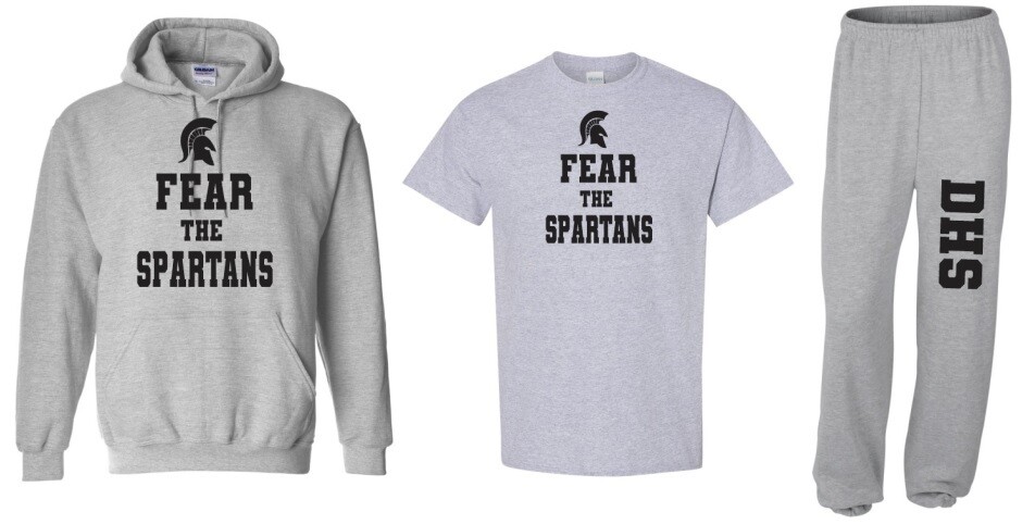 DHS Fear the Spartans Bundle - Sport Grey Hoodie, Sport Grey T-shirt, Sport Grey Sweatpants