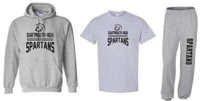 DHS Dartmouth High Spartans Bundle - Sport Grey Hoodie, Sport Grey T-shirt, Sport Grey Sweatpants