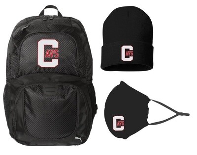 Cole Harbour High - CAVS Accessories Bundle (Black Puma Backpack, Black Re-Usable Mask & Black Cuff Beanie)