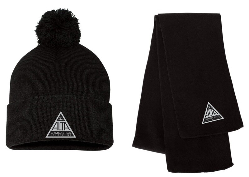 ALTA Gymnastics - ALTA Logo Winter Bundle (Black Pom-Pom Beanie, Black Scarf)