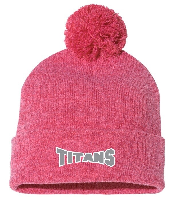 Titans Gymnastics - Heather Red Titans Pom-Pom Beanie