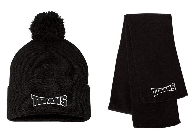 Titans Gymnastics &amp; Trampoline - Titans Winter Bundle (Black Pom-Pom Beanie, Black Scarf)