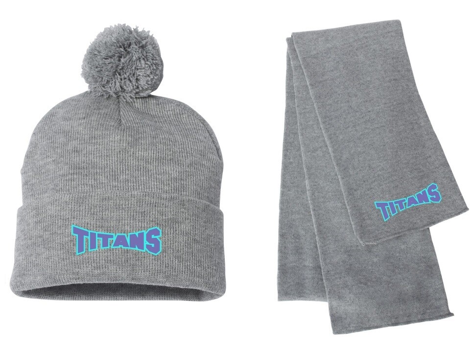 Titans Gymnastics & Trampoline - Titans Winter Bundle 
(Heather Grey Pom-Pom Beanie, Heather Grey Scarf)