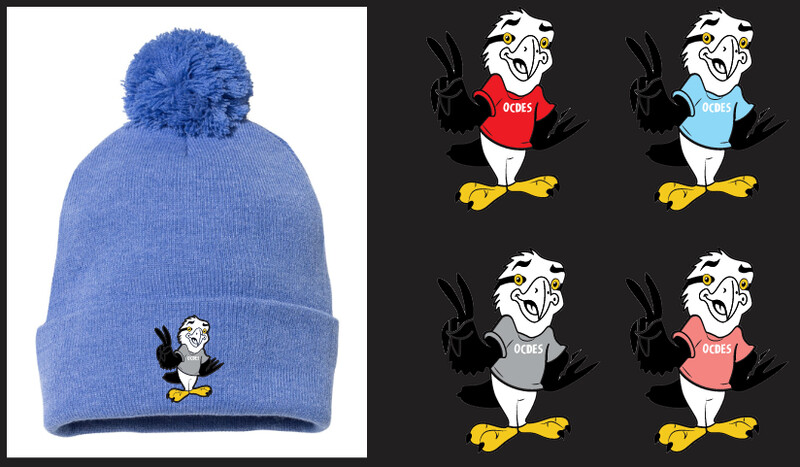 O'Connell Drive Elementary - Heather Blue Eagle Pom-Pom Beanie