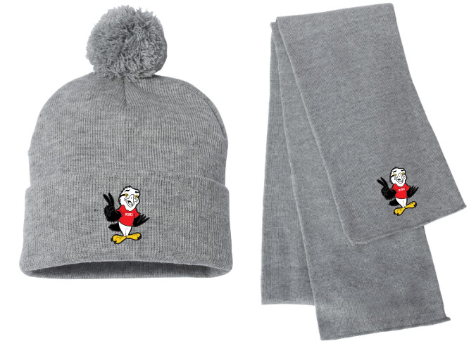O&#39;Connell Drive Elementary - Eagle Winter Bundle (Heather Grey Pom-Pom Beanie, Heather Grey Scarf)