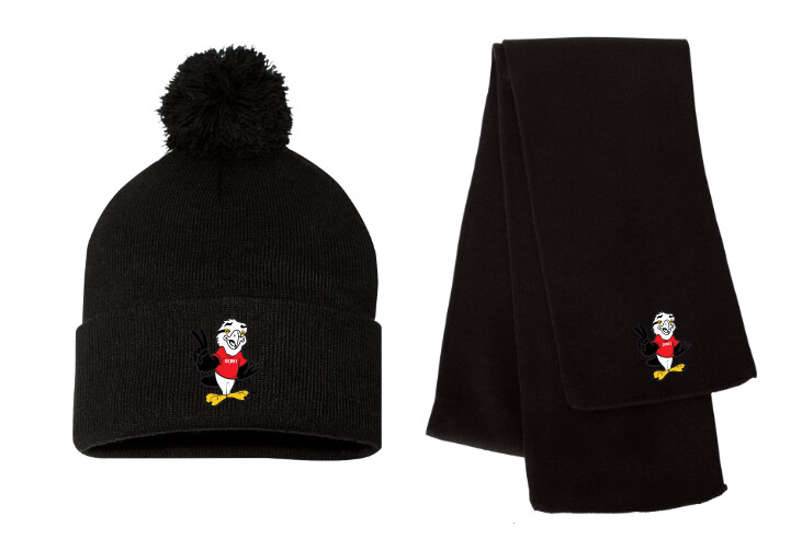 O'Connell Drive Elementary - Eagle Winter Bundle (Black Pom-Pom Beanie, Black Scarf)