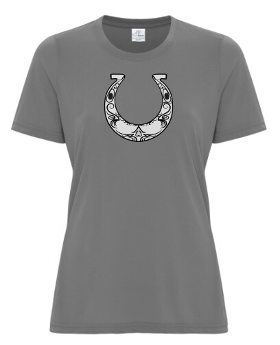 NSEF -  Ladies Coal Grey Pro Spun Horseshoe T-Shirt
