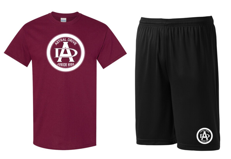 Astral Drive Junior High - Astral Drive Logo Athletic Bundle (Maroon Cotton T-Shirt &amp; Black Shorts)