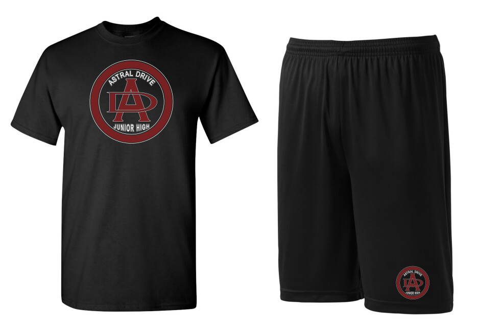 Astral Drive Junior High - Astral Drive Logo Athletic Bundle (Black Cotton T-Shirt & Black Shorts)