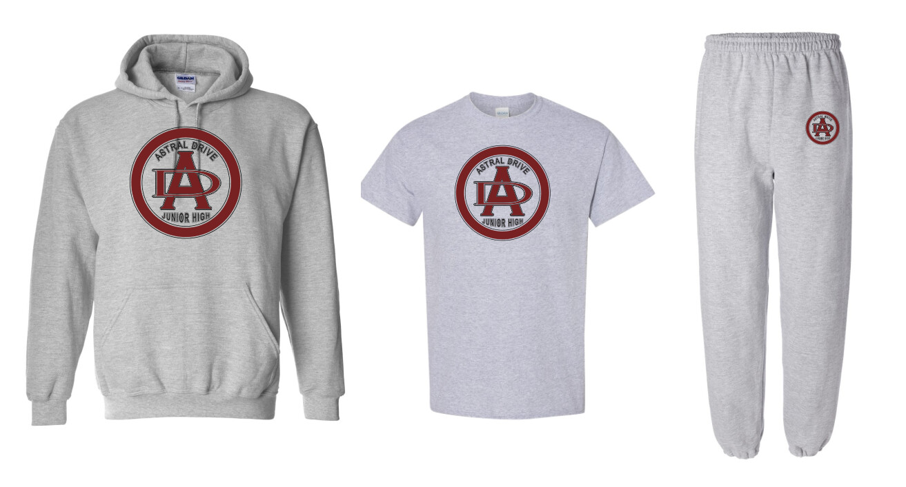 Astral Drive Junior High - Astral Drive Logo Bundle (Sport Grey Hoodie, Sport Grey T-shirt, Sport Grey Sweatpants)