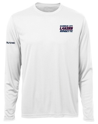 HCL - White Harbour City Lakers Ringette Long Sleeve Moist Wick Shirt (Left Chest)