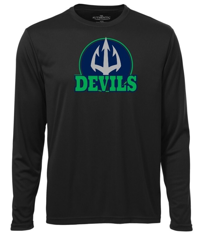 Island View High School - Black Devils Long Sleeve Moist Wick Shirt (Full Chest Logo)