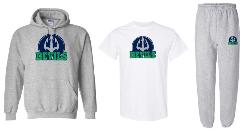 Island View High School - Devils Bundle (Hoodie, Cotton T-Shirt &amp; Sweatpants)