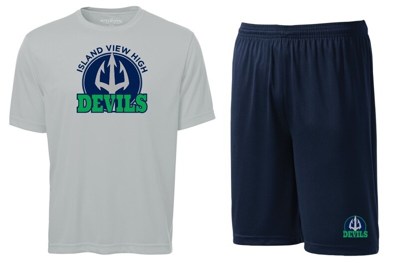 Island View High School - Island View Devils Athletic Bundle (Moist Wick T-Shirt &amp; Shorts)