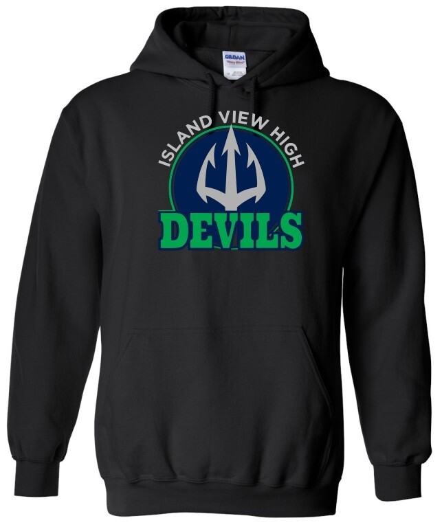 Island View High School - Black Island View Devils Hoodie (Full Chest Logo)