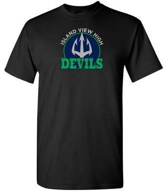 Island View High School - Black Island View Devils T-Shirt (Full Chest Logo)