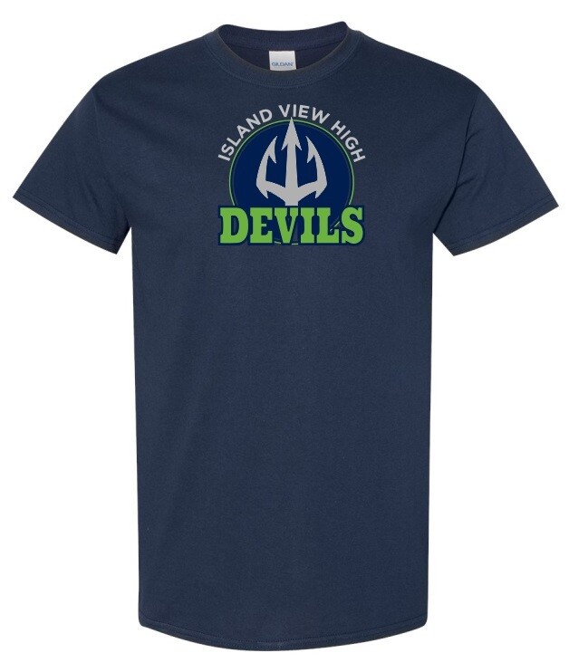 Island View High School - Navy Island View Devils T-Shirt (Full Chest Logo)