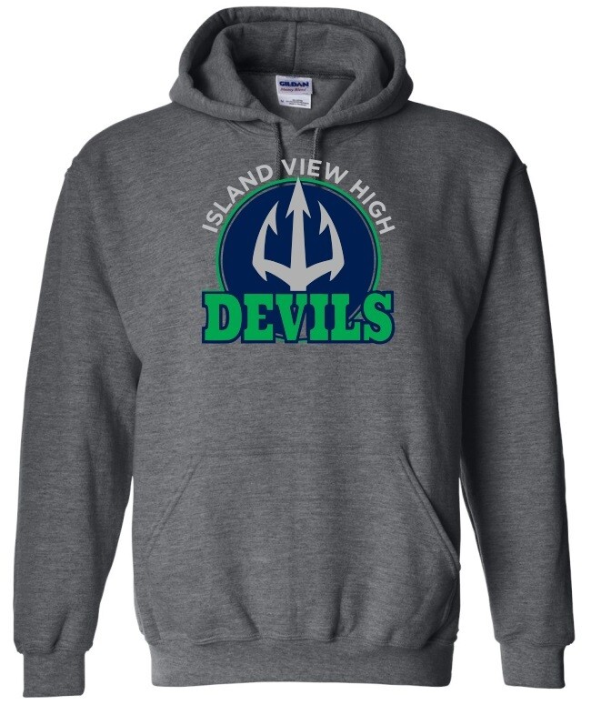 Island View High School - Dark Heather Grey Island View Devils Hoodie (Full Chest Logo)