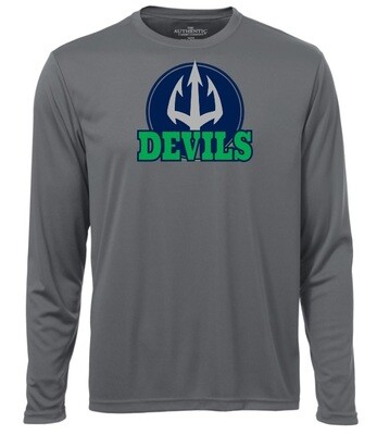Island View High School - Coal Grey Devils Long Sleeve Moist Wick Shirt (Full Chest Logo)