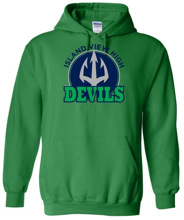 Island View High School - Green Island View Devils Hoodie (Full Chest Logo)