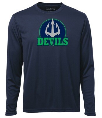 Island View High School - Navy Devils Long Sleeve Moist Wick Shirt (Full Chest Logo)