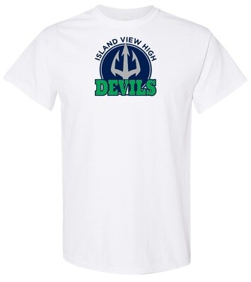 Island View High School - White Island View Devils T-Shirt (Full Chest Logo)