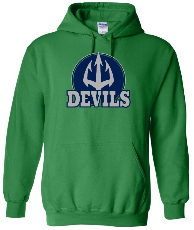 Island View High School - Green Devils Hoodie (Grey, Full Chest Logo)