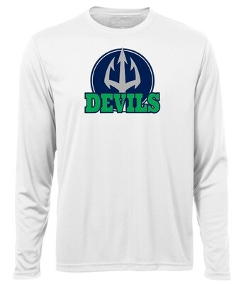 Island View High School - White Devils Long Sleeve Moist Wick Shirt (Full Chest Logo)