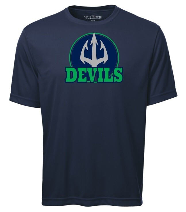 Island View High School - Navy Devils Short Sleeve Moist Wick (Full Chest Logo)