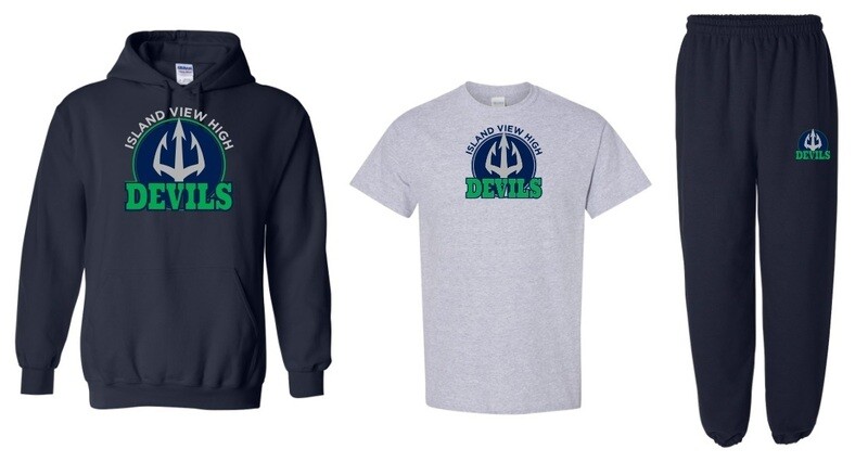 Island View High School - Island View Devils Bundle (Hoodie, Cotton T-Shirt &amp; Sweatpants)