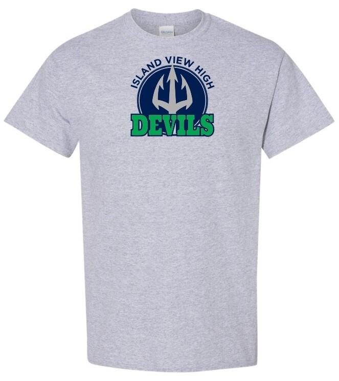 Island View High School - Sport Grey Island View Devils T-Shirt (Full Chest Logo)