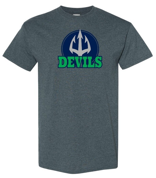 Island View High School - Dark Heather Grey Devils T-Shirt (Full Chest Logo)