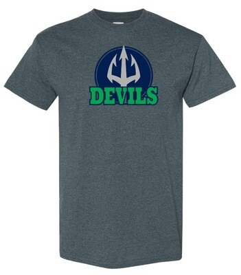 Island View High School - Dark Heather Grey Devils T-Shirt (Full Chest Logo)