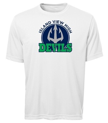 Island View High School - White Island View Devils Short Sleeve Moist Wick (Full Chest Logo)